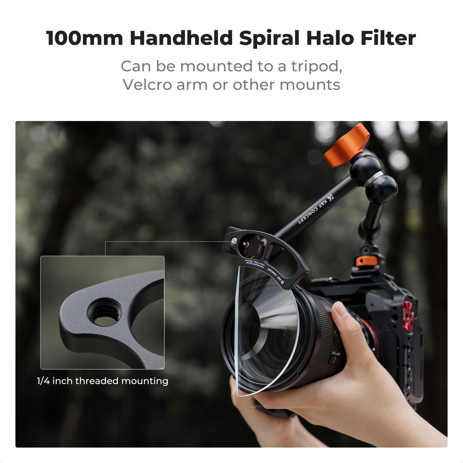 K&F CONCEPT 100mm Spiral Halo Camera Lens Filter Special Effects for Camera Lens Clear Optical Glass with Cleaning Cloth