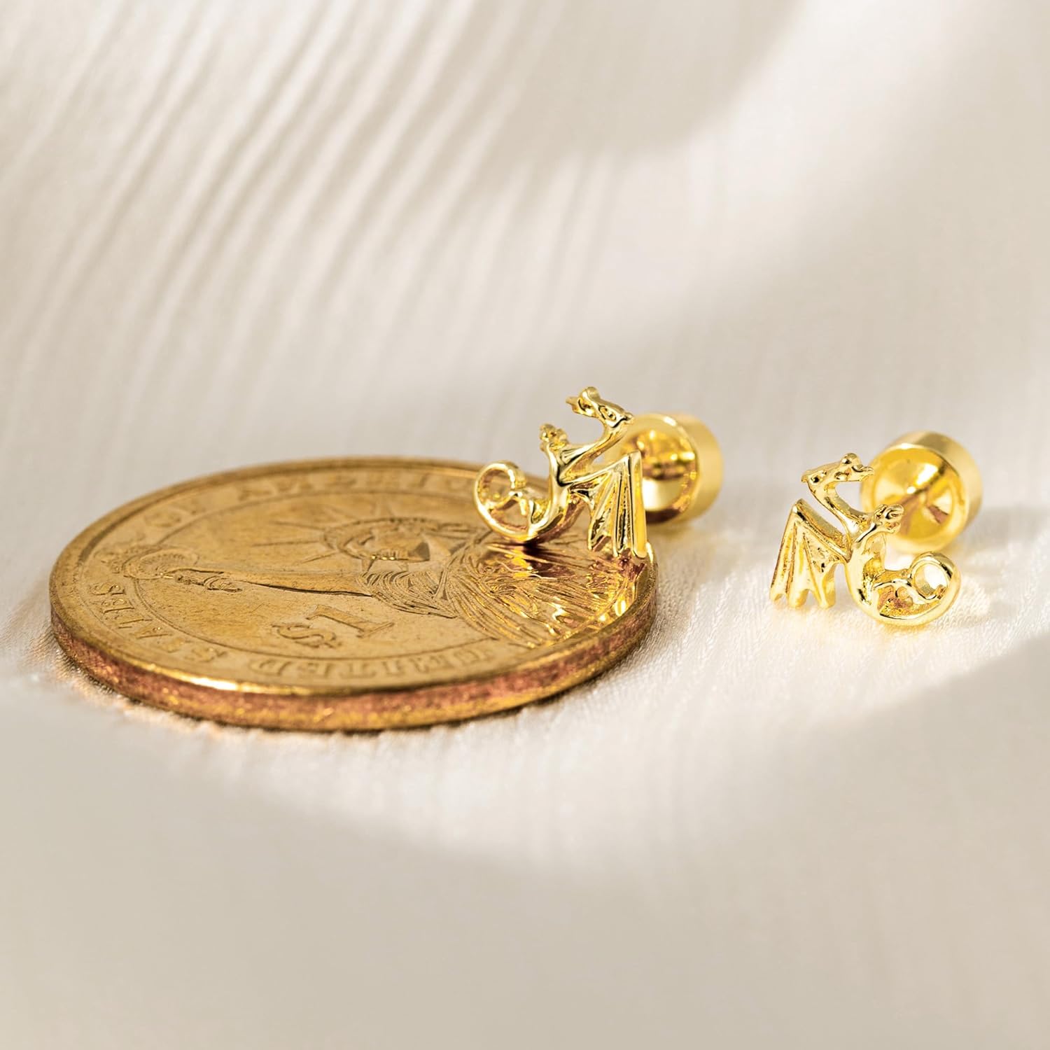 Flat Back Earrings- 14K Gold/White Gold Plated Tiny Bow Sun Moon Star Hammerhead Shark Dragon Cowboy Boot Palm Tree Softball Flatback Stud Earrings for Women Helix Jewelry - Image 5