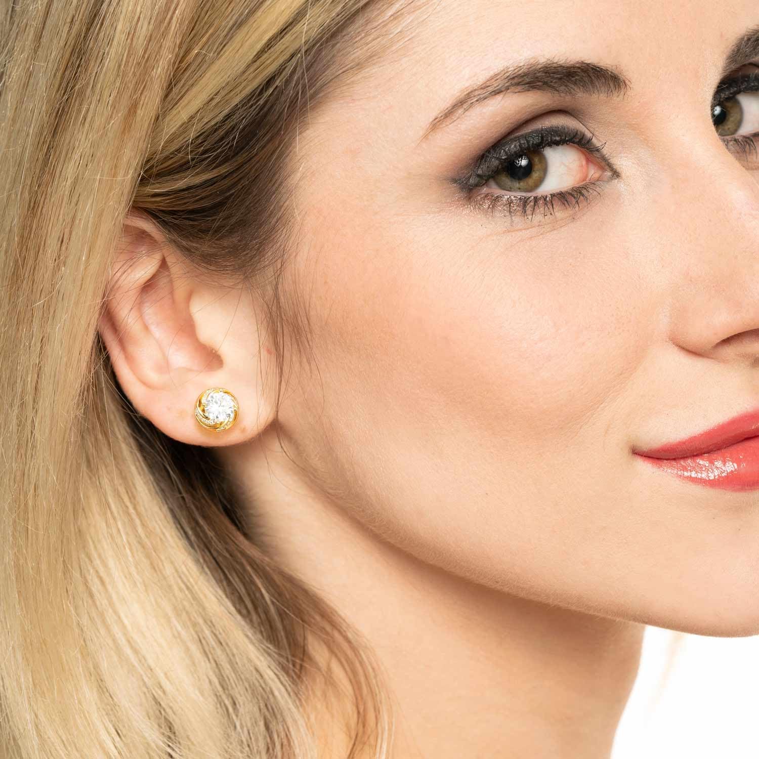 Cossa 14K Gold Stud Earrings for Women Hypoallergenic Cubic Zirconia Earring with Modern Rotated Textured Design Small Earring Studs - Image 3