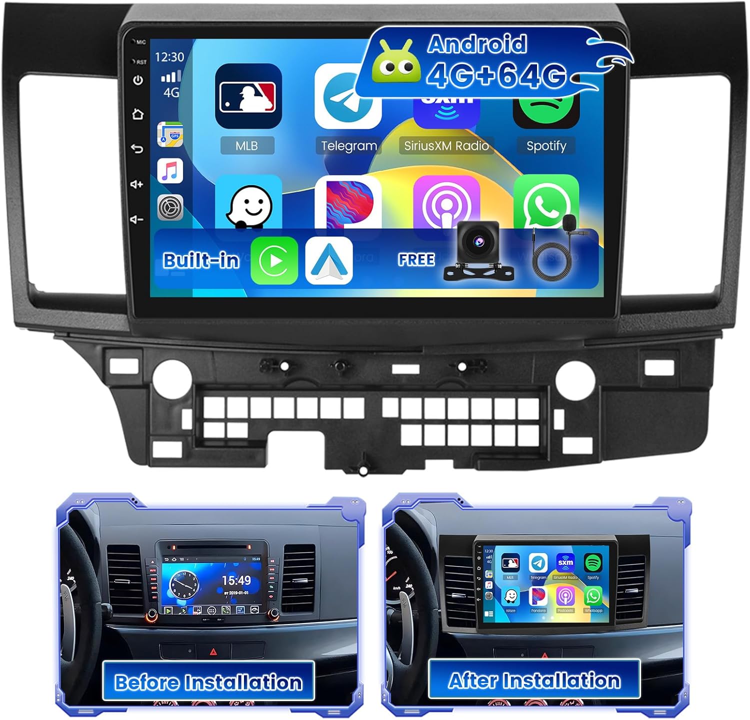 [DSP 4+64G] Android 15 Car Stereo for Mitsubishi Lancer 2008-2017(for Rockford System), Hikity 10'' Touchscreen RadioWireless Carplay Android Auto Bluetooth GPS WiFi SWC DSP/FM/RDS/32EQ Backup Cam