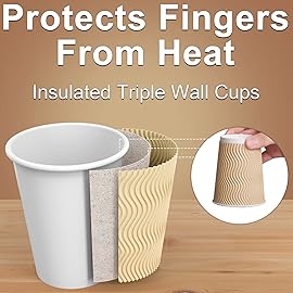 Hot Paper Cups_12 oz Disposable Insulated Corrugated Sleeve Ripple Wall Paper Cup 100 pcs,12oz Cups for DrinkHot Coffee Cups (Brown)