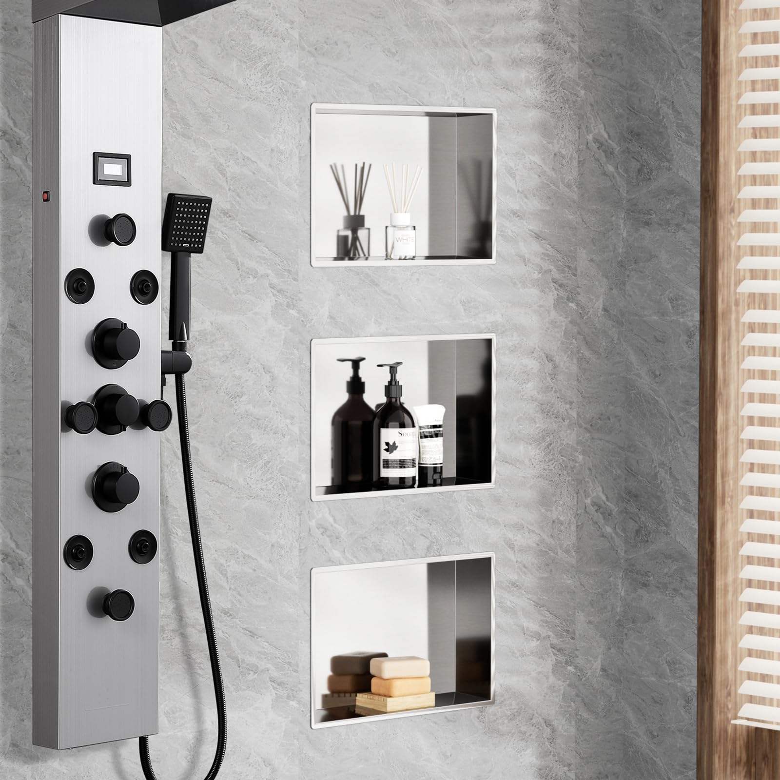 Nicchia doccia in acciaio inox 304, 25 x 40 x 10 cm, senza piastrelle, mensola da incasso per ambienti umidi, doppio bagno da incasso, nicchia per doccia essenziale, finitura spazzolata
