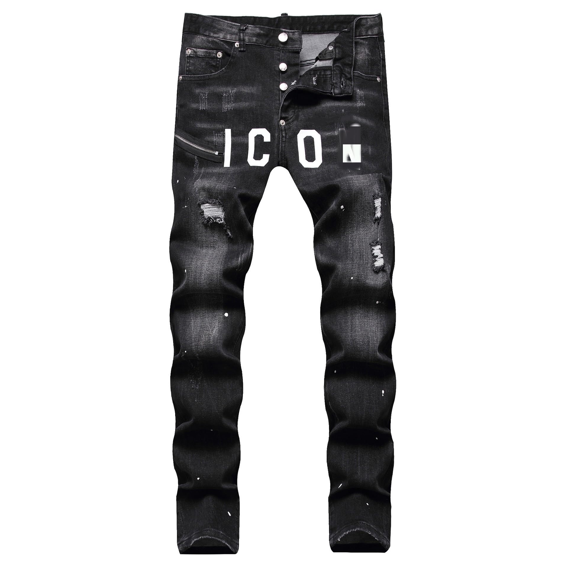 Jeans Uomo Slim Fit Strappati - Pantaloni in Denim Elasticizzato con Spruzzi di Inchiostro, Stile Streetwear Y2K e Hip-Hop Casual