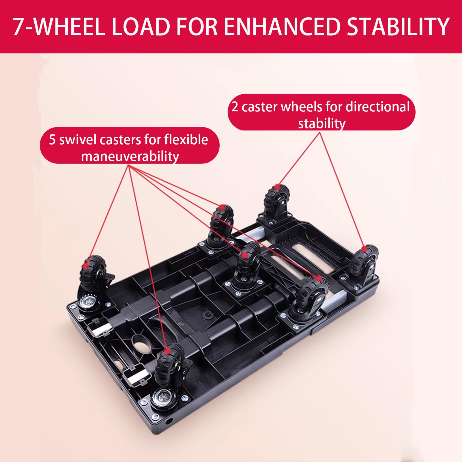 Carretilla De Carga con 7 Ruedas, Carro De Mano Plegable De Aluminio y 360° con Frenos - Transpaleta Manual Compacta Y Chasis Ajustable para Uso Industrial, Almacenes Y Logística (A-Negro)