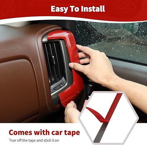 Miniatura 5 de RT-TCZ Para Silverado Dash Panel Trim Cubierta Rojo Bisel para GMC Sierra Chevy Silverado 2014-2017 Rojo Interior Accesorios 4 unids