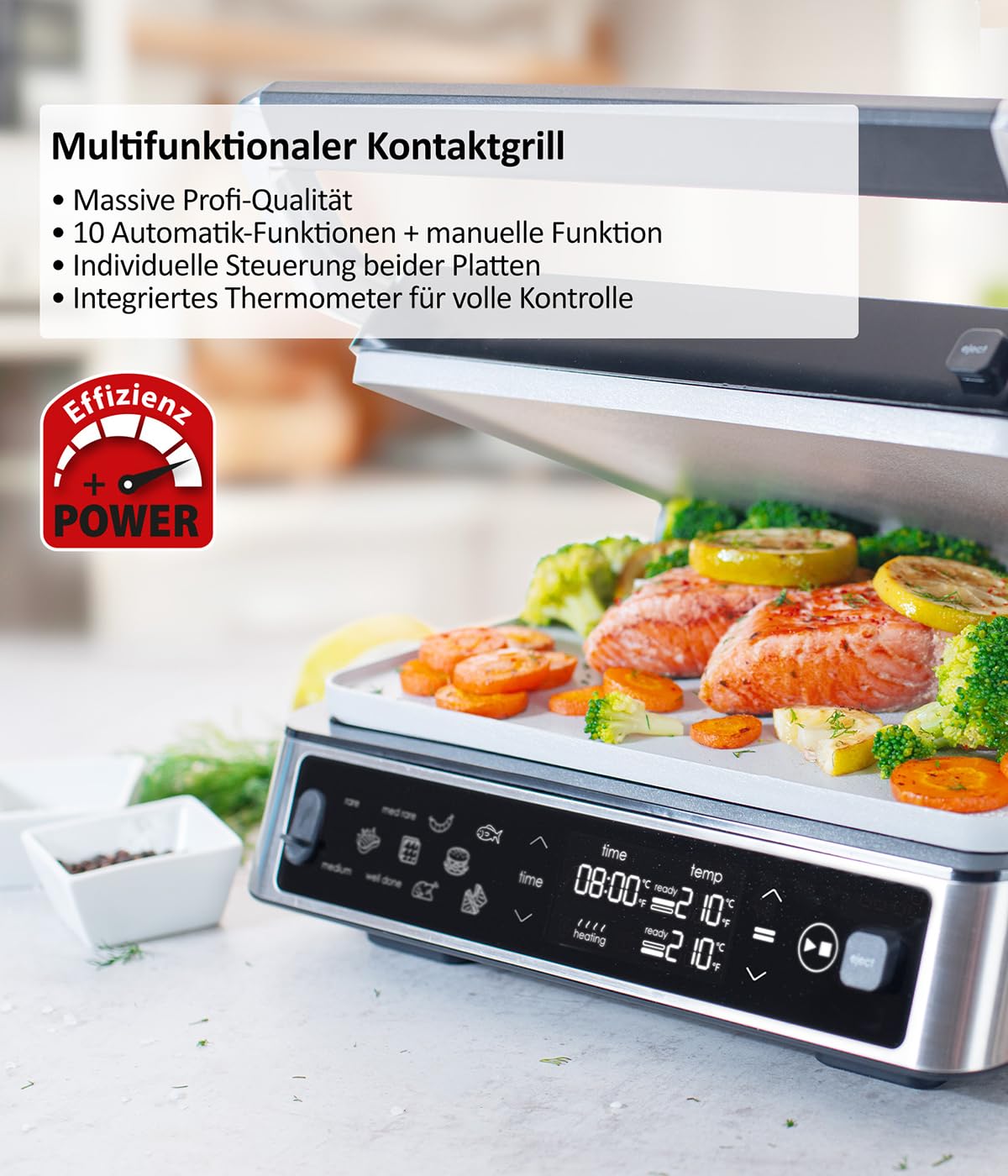 Genius Nicer Dicer Electro + Kontaktgrill Set 38-tlg. Elektrischer Gemüseschneider für Obst, Gemüse & Nüsse inkl. Elektrogrill mit abnehmbaren Antihaft-Grillplatten für Sandwiches & Steak