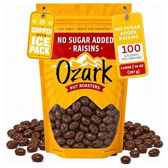 OZARK NUT ROASTERS, No Sugar Added Chocolate Raisins, Gourmet Creamy Milk Chocolate Covered Raisin Snacks, 14 oz, Pack of 1