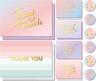 Giftinghouse 12/24/48 Thank You Cards Multipack with Envelopes and Stickers - Extra Premium Embossed Foil Greeting Cards for Teachers, Weddings, Kids, Notes and Gifts (12 cards)