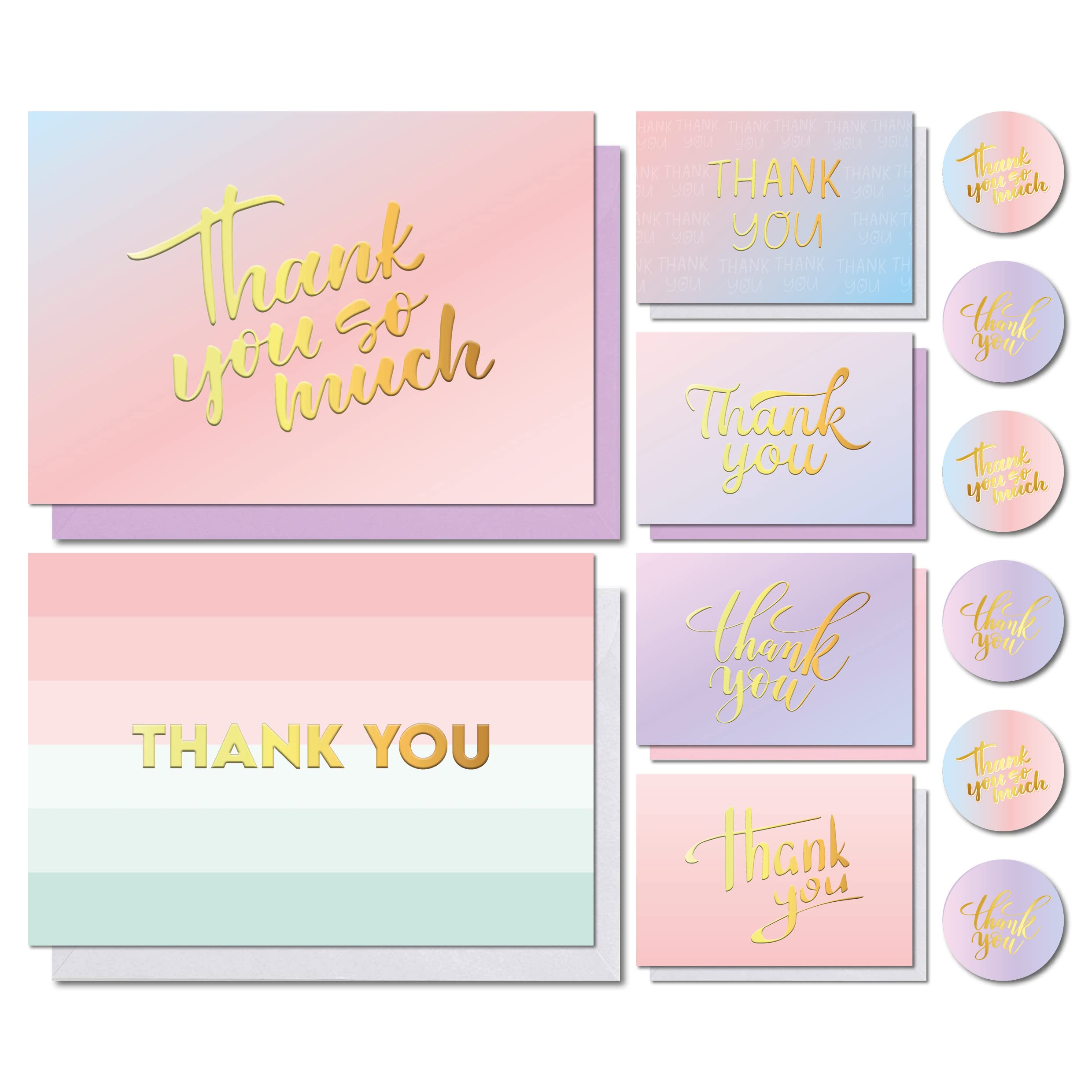 Thank You Notes Pack of 24 with Kraft Envelopes – 6 Unique Petal-Design Thank You Notes – Perfect for Teachers, Weddings, Baby Showers, Parties, Family, Friends & Work Colleagues