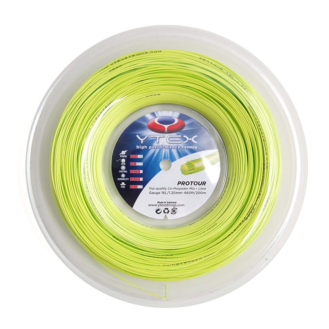 Ytex Protour Tennis Racket String (Gauge 16L-1.25mm), Lime, 660-Feet/200m