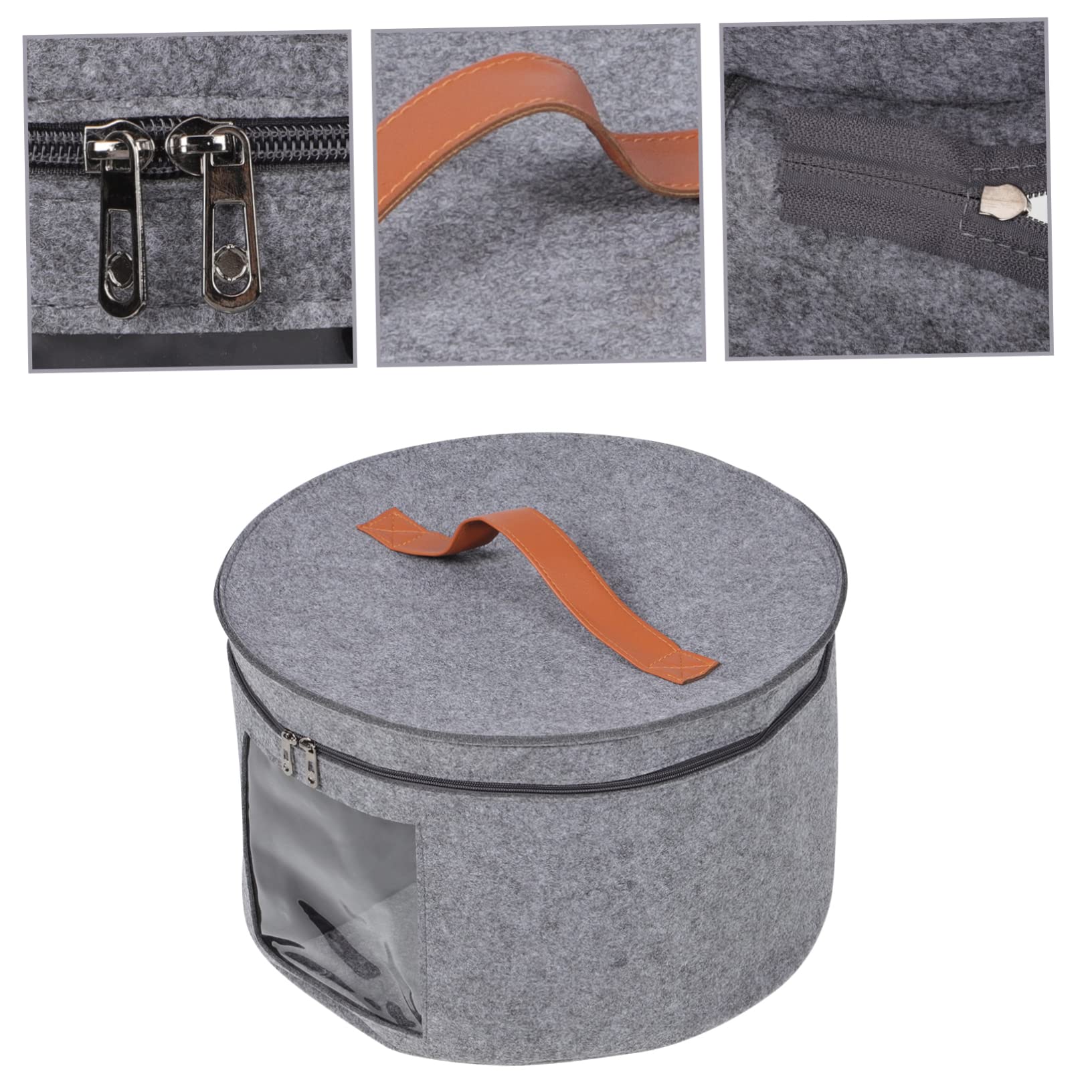 MUSISALY Round Hat Box Organizer for Men Portable Travel Storage Case Lid Design Large Capacity for Baseball Hats Grey for Home Travel