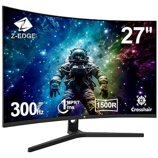 Z-Edge Ecran Gaming Incurvé 27'' 300 Hz (DP1.4*2), 240 Hz (HDMI2.0*2), 1ms MPRT, FreeSync, FHD, Moniteur PC Gamer LED 16:9, Inclinaison Réglable, VA, HDR, 3000:1, RGB, VESA 100*100mm (DP Câble Inclus) - Amazon product rated Grade A