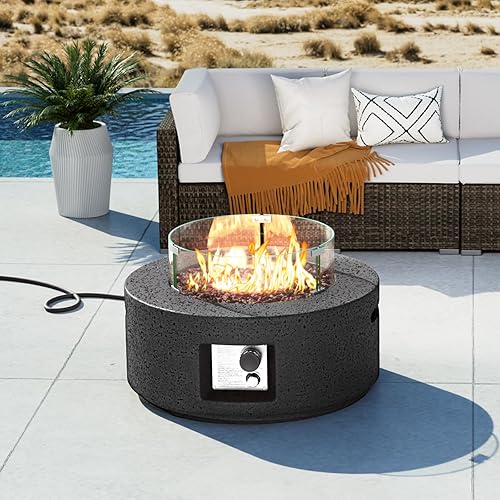 COSIEST Mesa de centro para fogata de propano para exteriores, base cuadrada de óxido de magnesio de 28 pulgadas, calentador de patio con quemador
