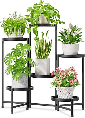 iDavosic.ly Soporte grande para plantas de 6 niveles para interiores con bandeja de 10 pulgadas de ancho, estante de metal para exhibición de flores