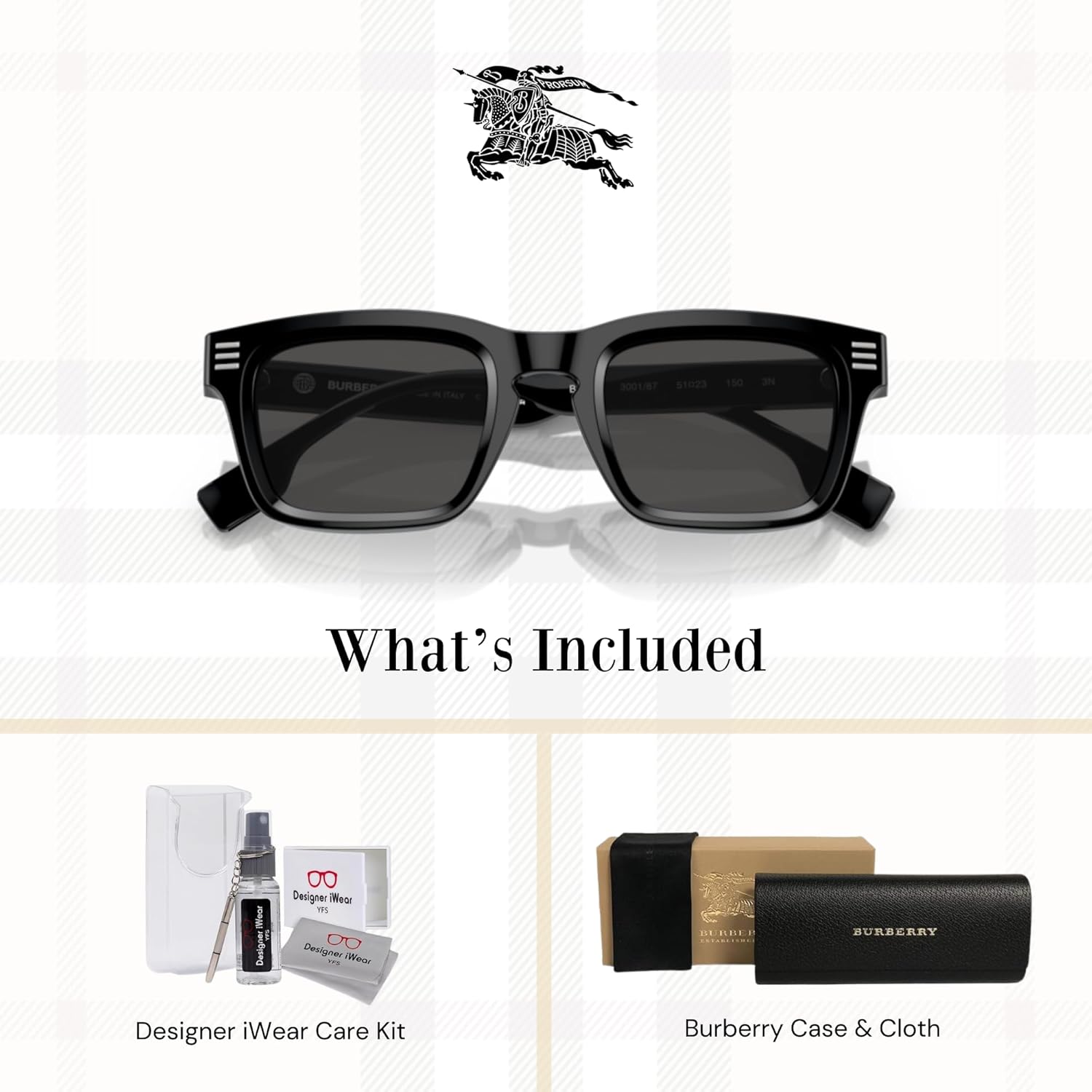 BURBERRY BE4403 Rectangle Sunglasses for Men +BUNDLE with ACCESSORY EYEWEAR KIT - Image 2
