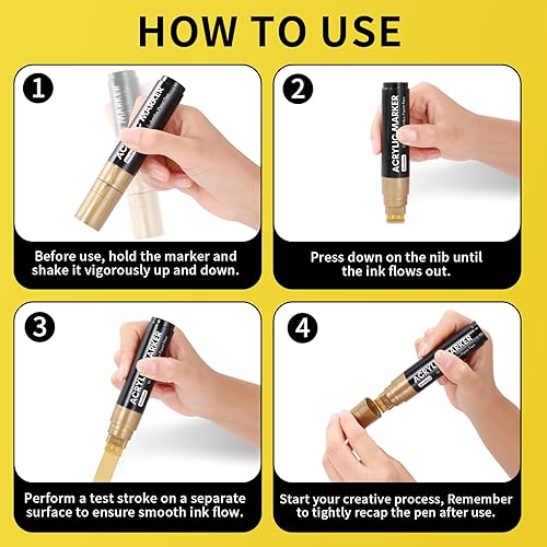 Miniatura 4 de 4 marcadores permanentes gigantes dorados  Bolígrafo de pintura acrílica gruesa de punta ancha de 0.591 in de ancho, marcadores de pintura acrílica