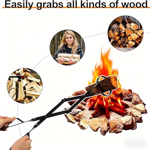 Miniatura 5 de AMAGABELI GARDEN & HOME Atizador de Hoguera de 32 Pulgadas de Largo y Tenazas para Chimenea de 26 Pulgadas, Juego de Herramientas Agarrador de