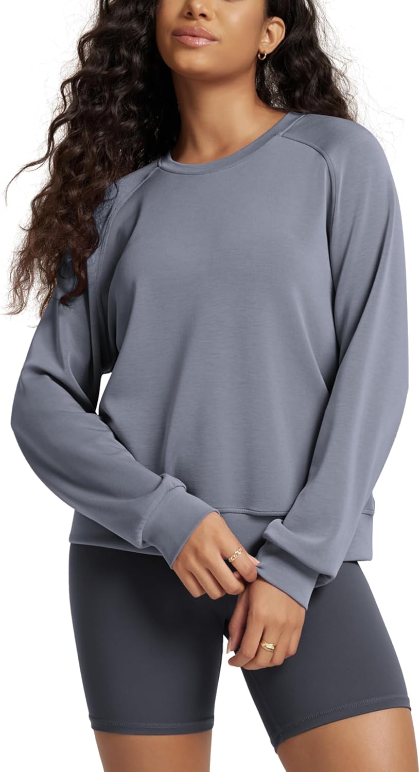 ODODOS Modal Soft Raglan Long Sleeves Sweatshirts for Women Oversized Crew Neck Pullover Tops