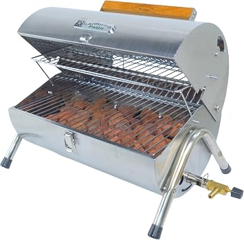 BBQ Gas Lava Rock Stone BBQ Grill Handy SS Tank, Stainless Steel Iron Gas BBQ Stove, California Patio