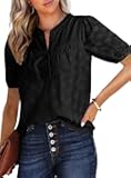 Women's Dressy Casual Lace Blouses Summer Tops Half Sleeve V Neck Buttons Hollow Out Embroiderey Shirts