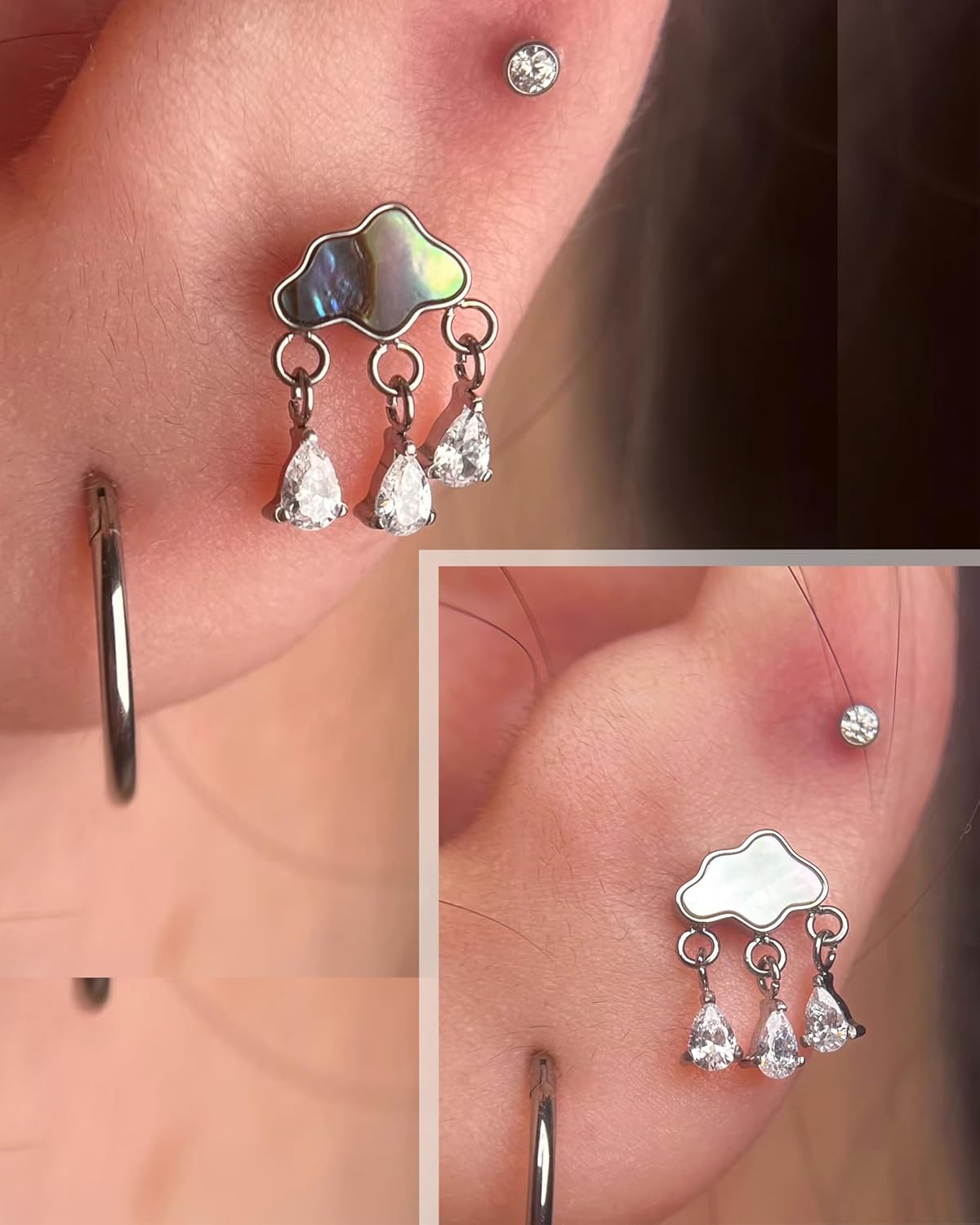 Jewseen G23 Titanium Helix Earrings 16G Cartilage Piercing Jewelry Dangle Flat Back Cartilage Earring Studs Internally Threaded Tragus Conch Piercing Jewelry for Women - Image 2