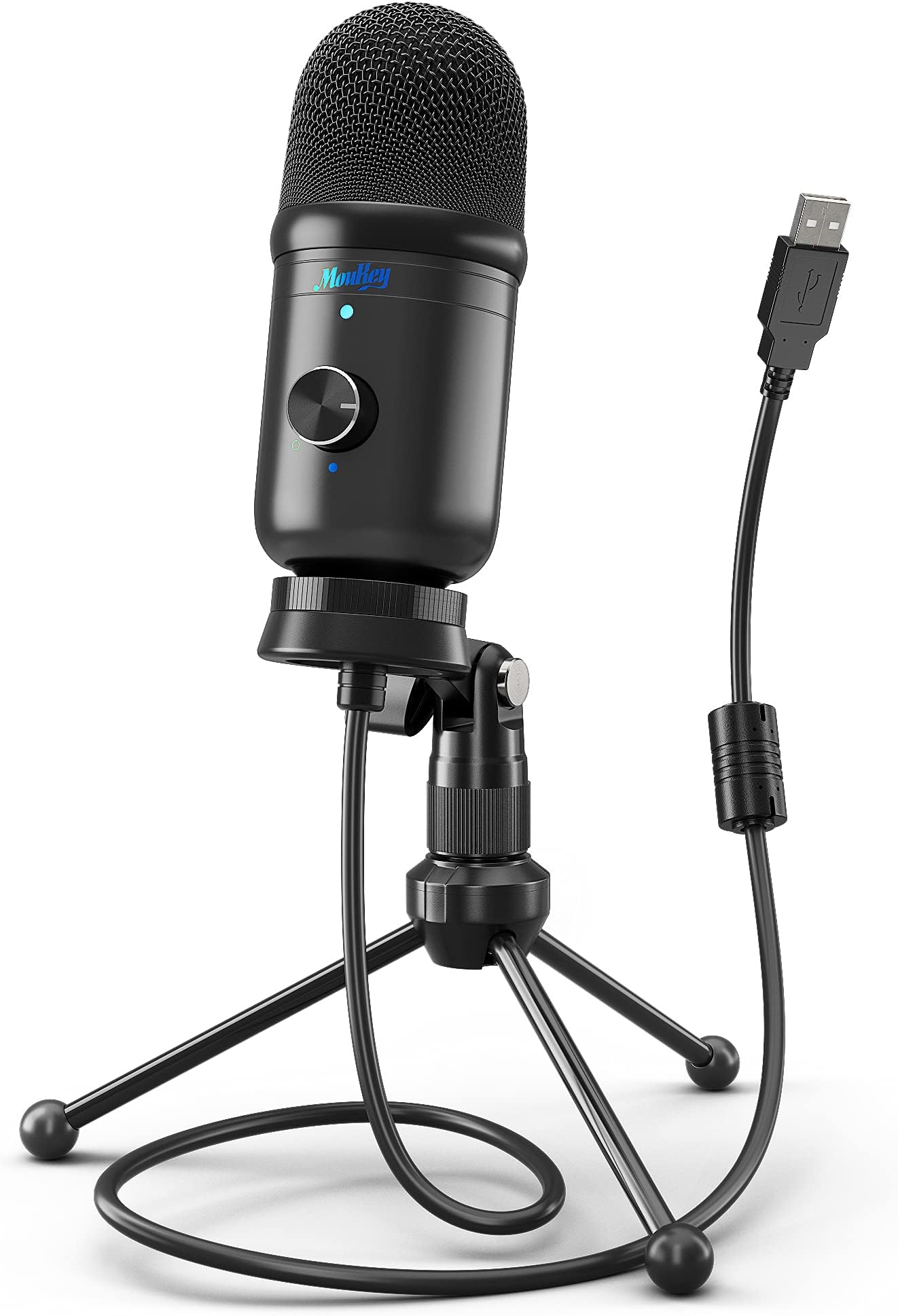 Moukey USB Microphone, Podcast Microphone with Metal Tripod, 192kHz 24Bit High Sensitivity, Condenser Mic for PC/Laptop/PS4, Perfect for Streaming/Podcasting/Recording/Gaming/Meeting