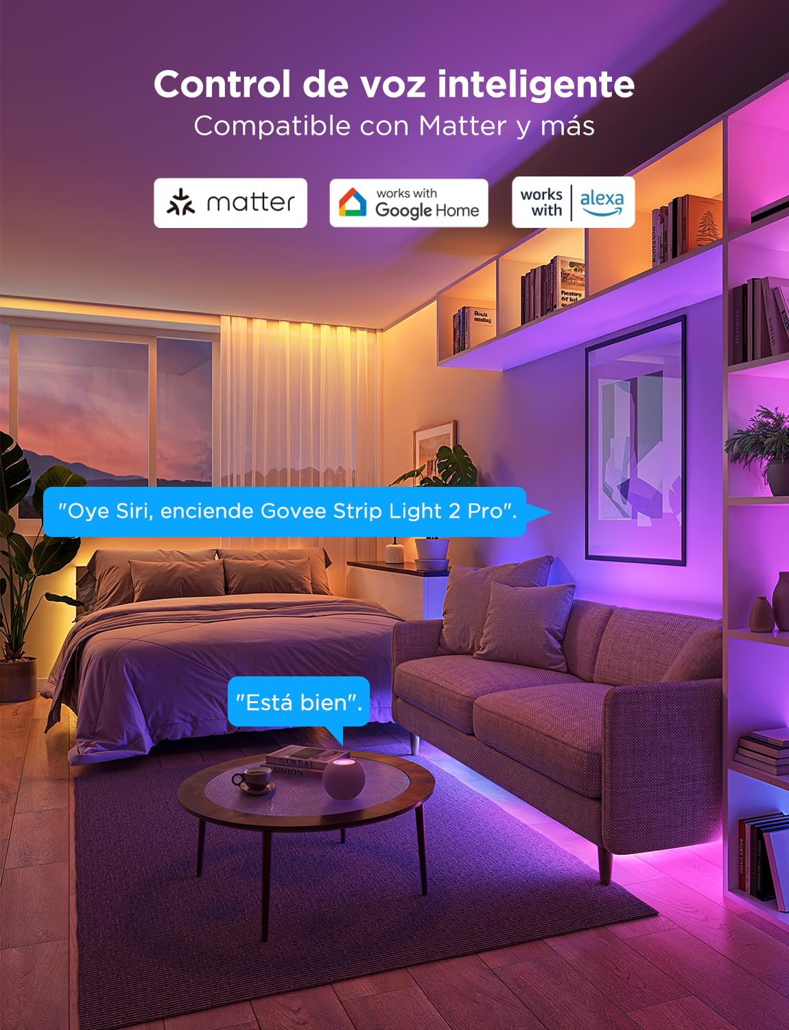 Govee Strip Light 2 Pro 5m, Tira LED WiFi RGBWWIC, Inteligente | Compatible con Matter, Alexa & Google Assistant, Luz Blanca Cálida y Fría, Sincronización de Música, Control por App
