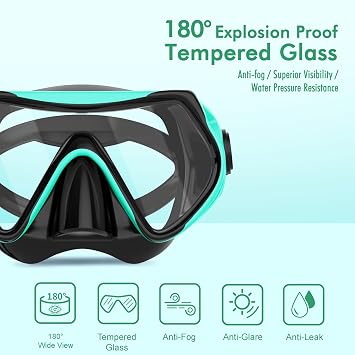 Snorkeling Gear for Adults, JRing Snorkel Set Anti Fog Goggles Dry Snorkel | 180 Degree Tempered Glass,Anti Fog Goggles, Dry Top Snorkel, for Swimming Scuba Diving ,for Men Women