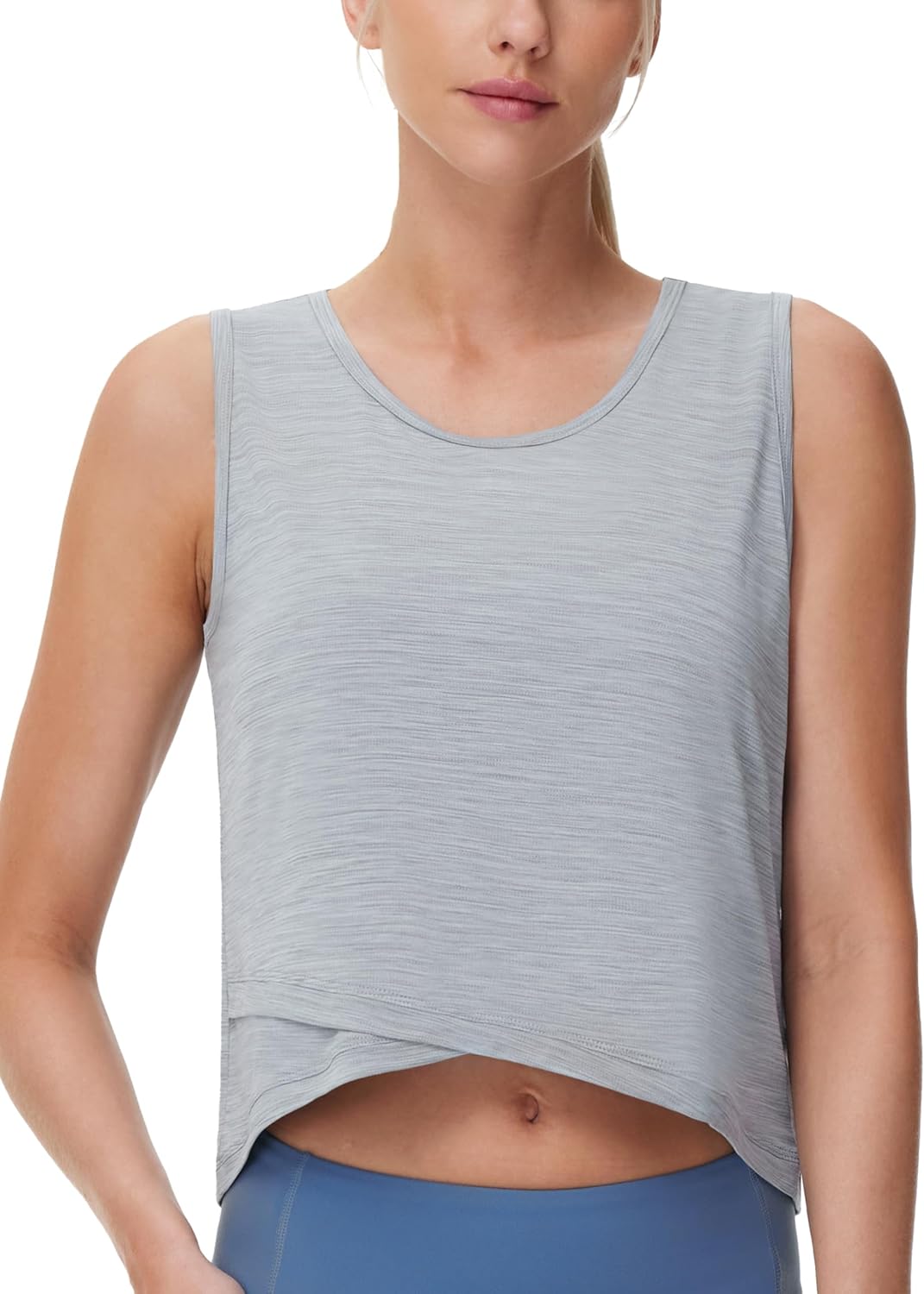 THE GYM PEOPLE Women's Workout Crop Tank Tops Sleeveless Cross Hem Loose Fit Athletic Yoga Shirts - Image 5