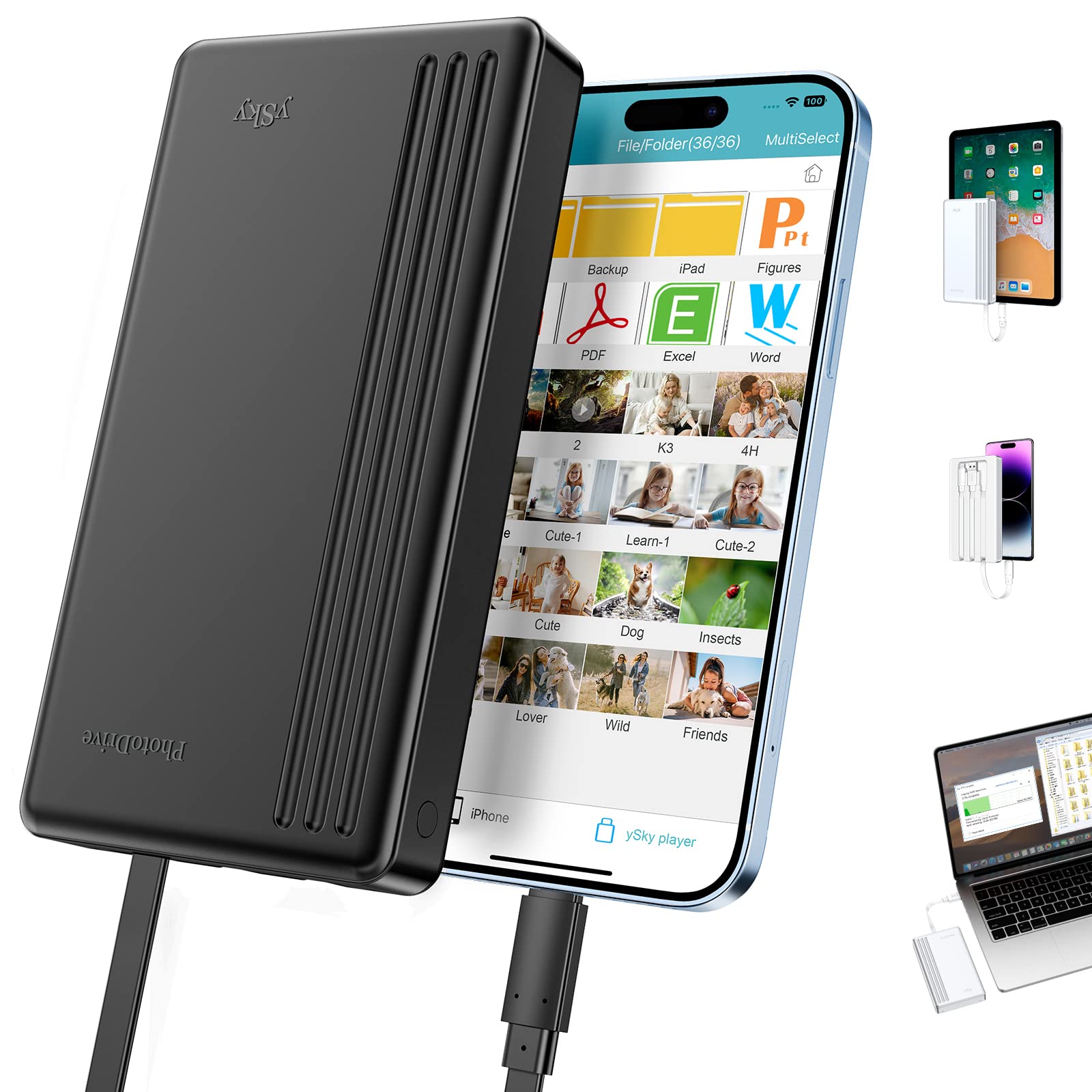ySky MFi Certified 500G Portable External Hard Drive for iPhone iPad MacBook Windows Computer USB C Android Phones to Backup,Photo Stick for iPhone17/16/15/14/13((one Click Backup)-image-39