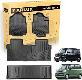 KARLUX 新型 スズキ スペーシア/スペーシアカスタム MK53S 専用フロアマット＆ラゲッジマット, 4枚セット。3Dカーマットは防水・防滑・防汚でTPE素材製。SPACIA MK53S 2017年12月-現行 に最適化されたカスタム設計。 (1-2列目フロアマット+トランクマット..)