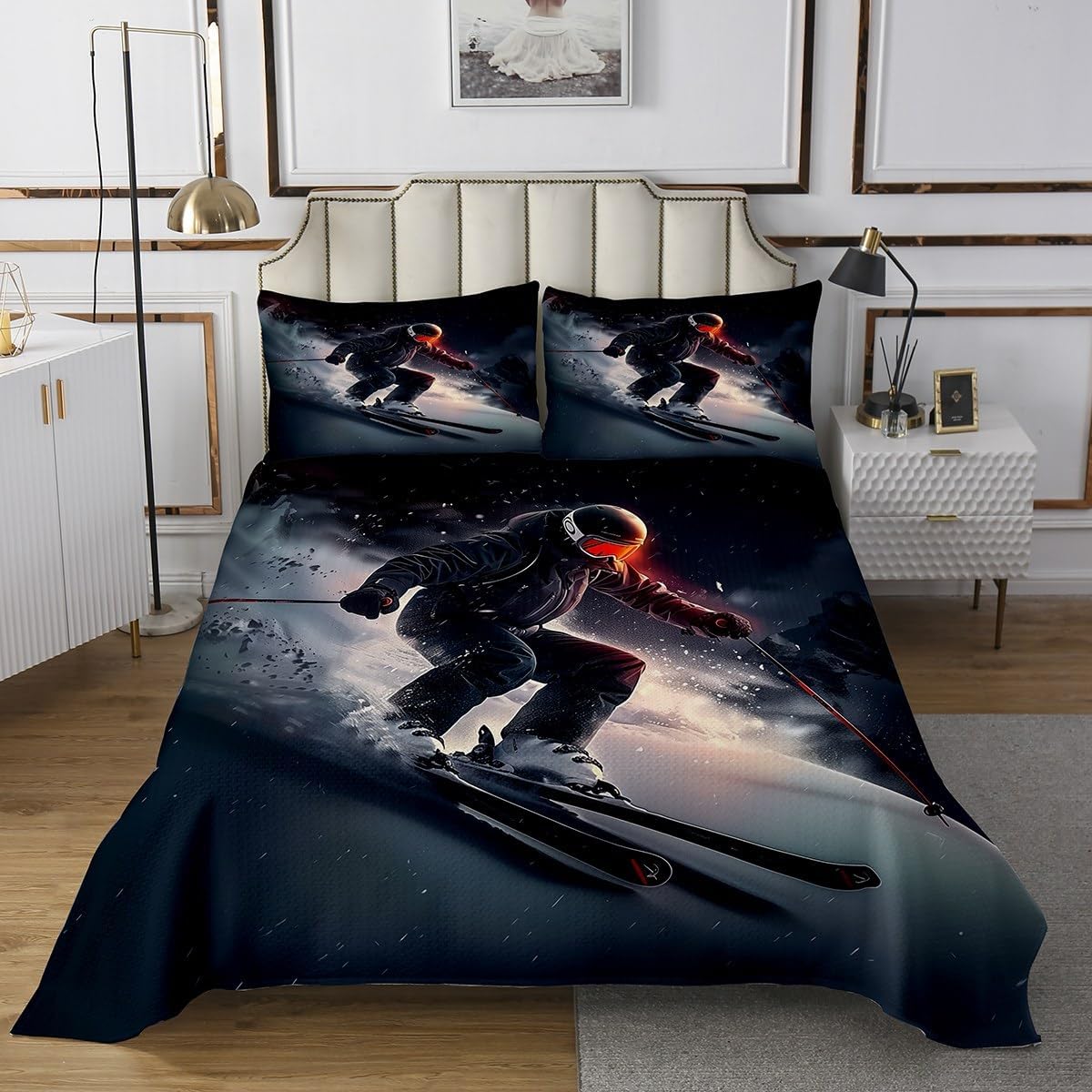 Erosebridal Diving Bedding Set King Size,Sports Theme Quilted for Kids Boys,Fantasy Sport Ocean Adventure Coverlet Set,Watercolor Undersea Coral Stained Glass Quilted Coverlet with 2 Pillow Cases
