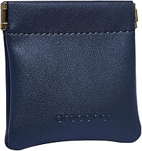 Aropana Self Closing Leather Squeeze Coin Purse Waterproof Portable Earphone AirPods Pouch Mini Storage Jewellery Bag Change Holder for Men & Women (8CM*7.5CM) Navy Blue