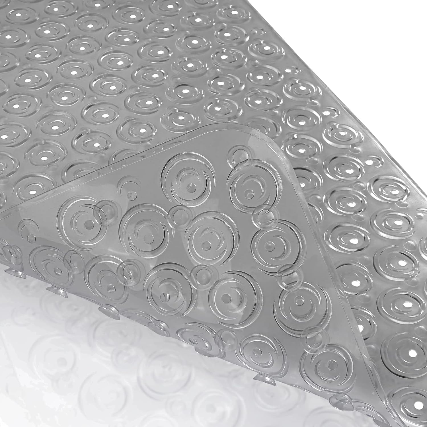 Yimobra Original Non Slip Bath Mats for Tub with Suction Cups, Drain Holes Bathtub Mats , Machine Washable, Bathroom Shower Mat, 27.6 x 16.5 Inches, Clear Gray
