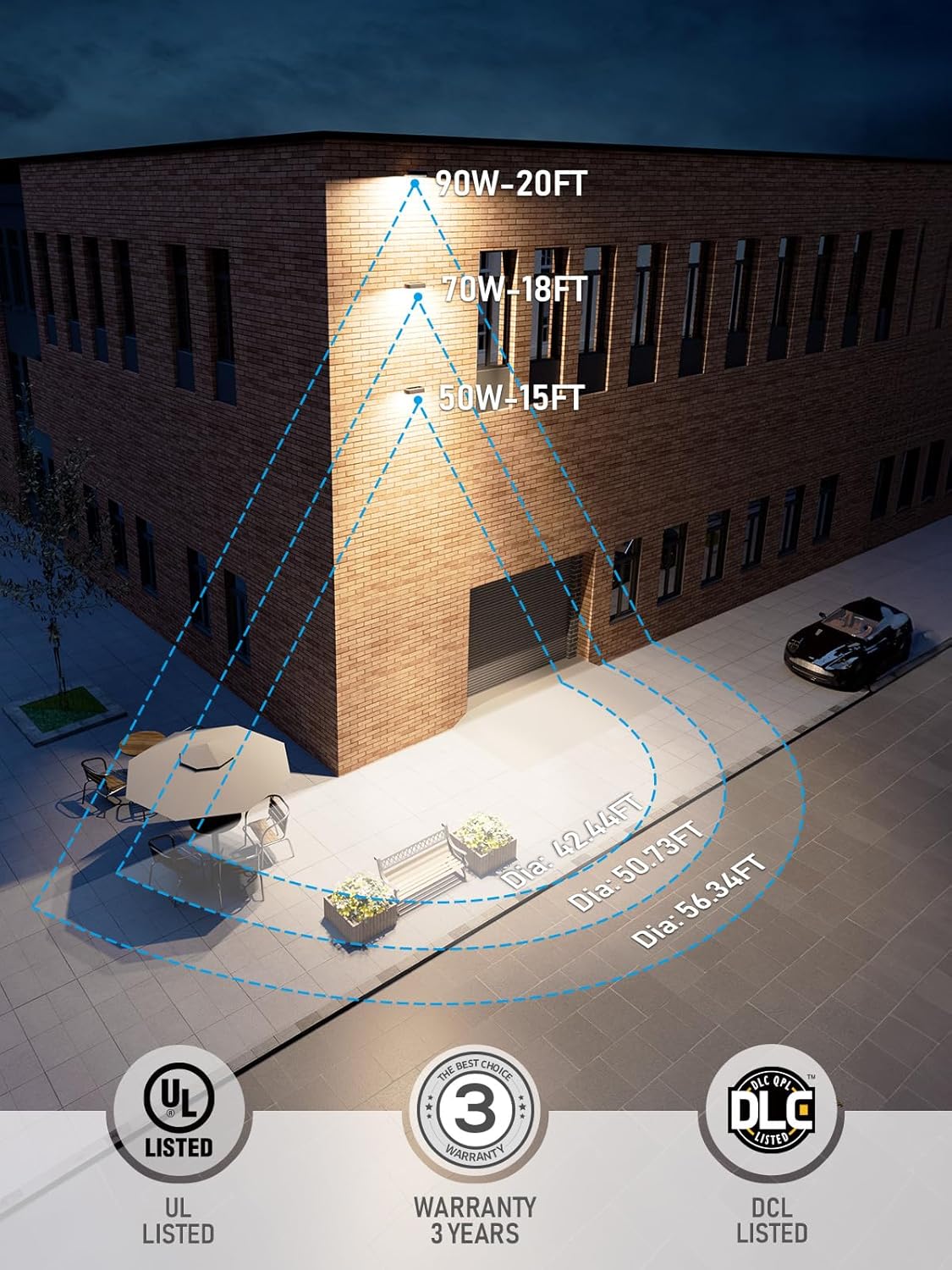 LEONLITE 90W/70W/50W Adjustable LED Flood Light Outdoor with Knuckle Mount, UL&DLC Listed, 5000K/4000K/3000K Selectable, 120-277V, Security Area Lights for Yard, Garage, IP65 Waterproof, Bronze