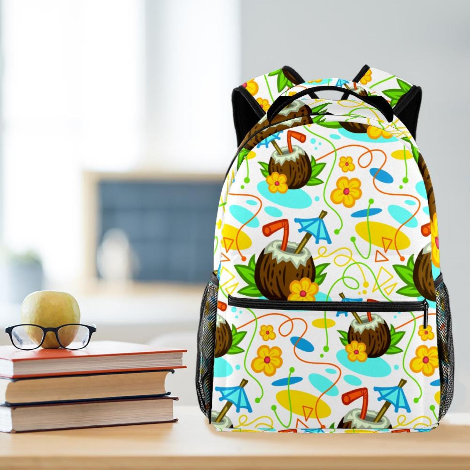 Zaino scolastico per uomini e donne, borsa da viaggio per computer portatile con motivo tropicale al cocco, zaino leggero per università, zaino casual per libri