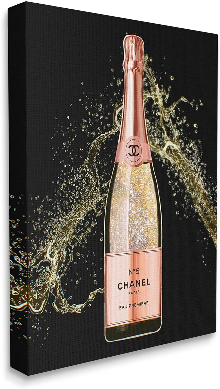Stupell Industries 'Glam Fashion Champagne Bottle Splash', Canvas Art, 24 x 30 Inches, Easy to Hang and Sturdy, Made in USA, by Ziwei Li