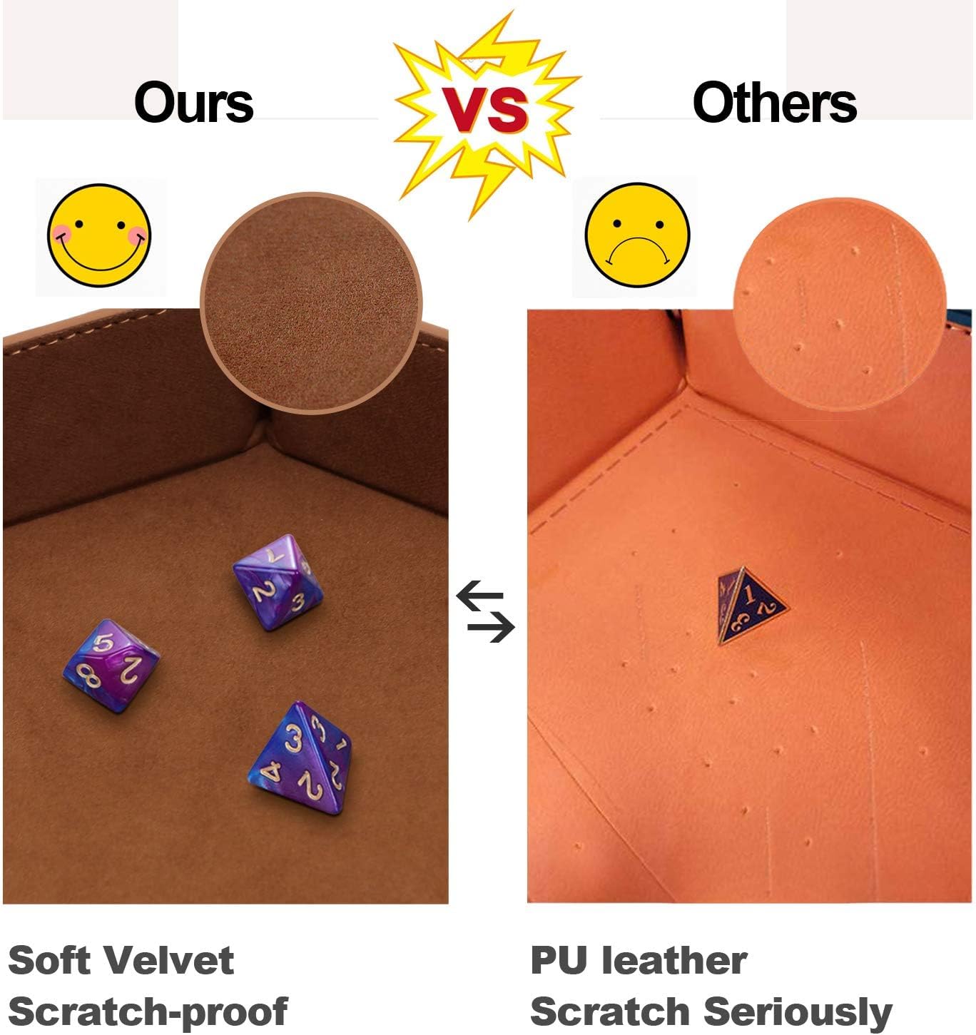 K.T. Fancy Dice Tray 8 Pieces Folding D&D Dice Tray Dice Holder Storage Box for Dice Rolling Tray PU Leather and Velvet.