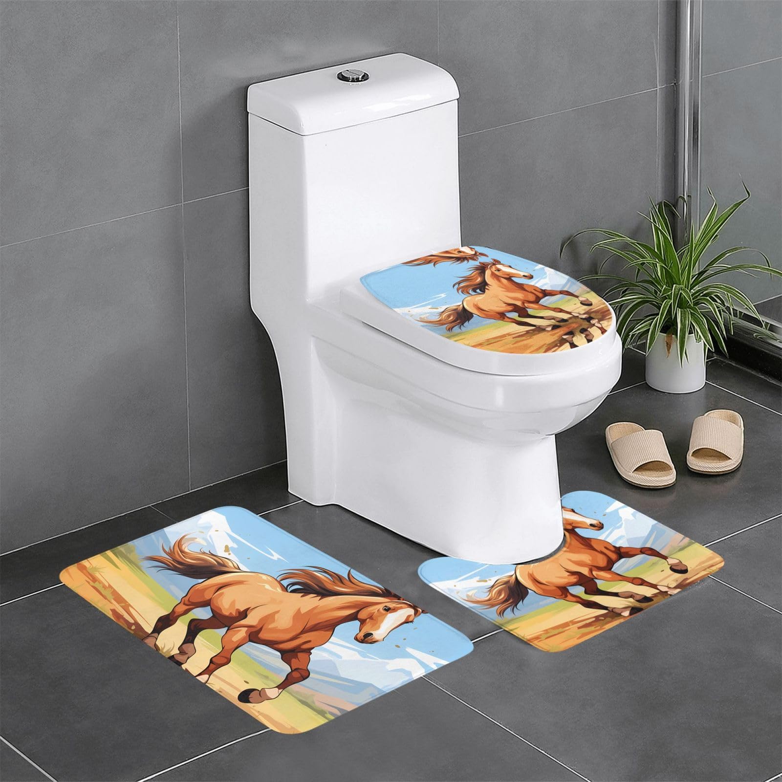 Tapis de bain antidérapants à séchage rapide motif cheval pour éviter les glissades