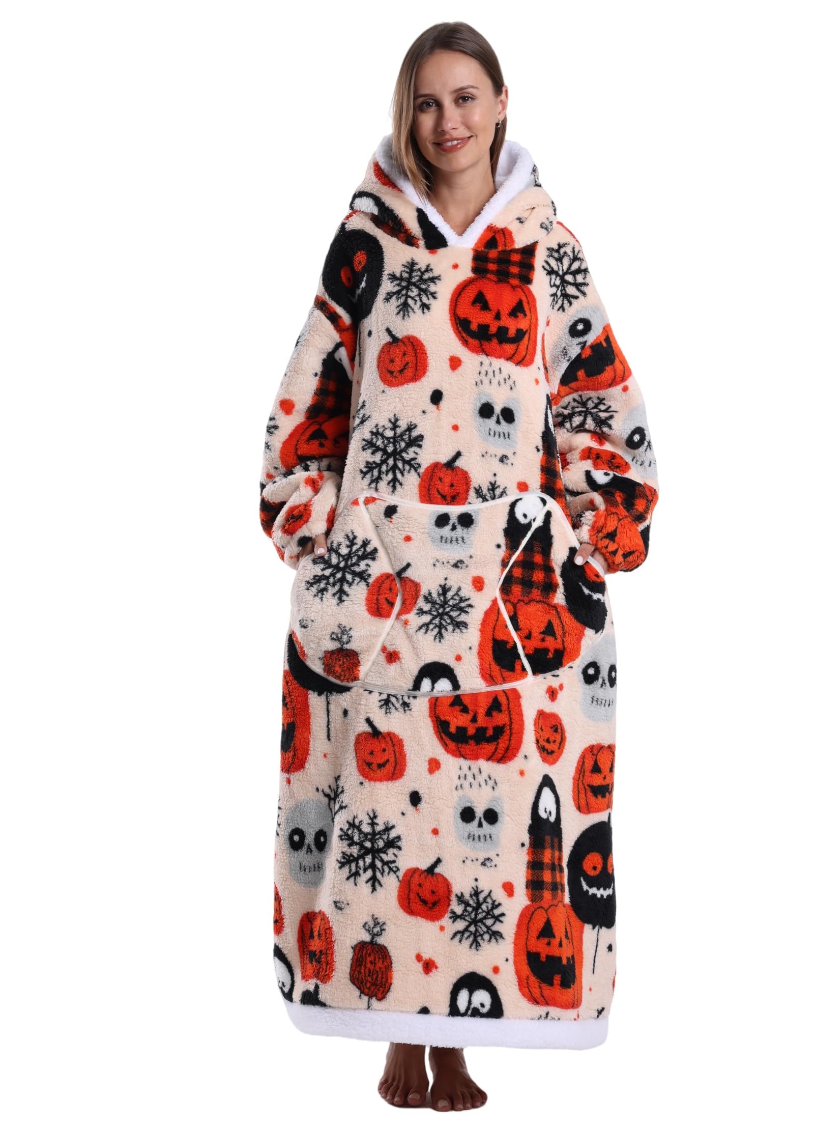 Pterygoid Extra Long Oversized Blanket Hoodie,Hooded Wearable Blanket with Sleeves for Women and Men,Soft Fleece Giant Sweatshirt with Pocket Gift for Adult Teenager - Image 3