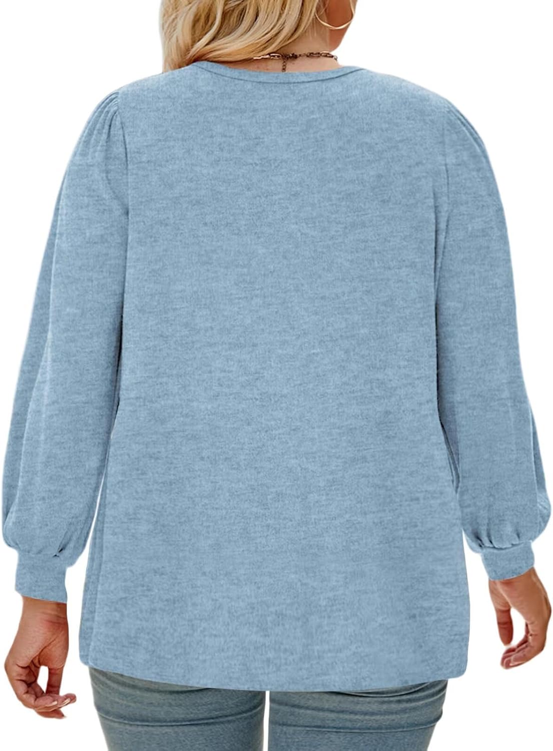 DOLNINE Womens-Plus-Size-Tops Trendy Puff Long Sleeve Shirts Cute Crewneck Pleated Blouses Lightweight Loose Fit Sweatshirts - Image 3