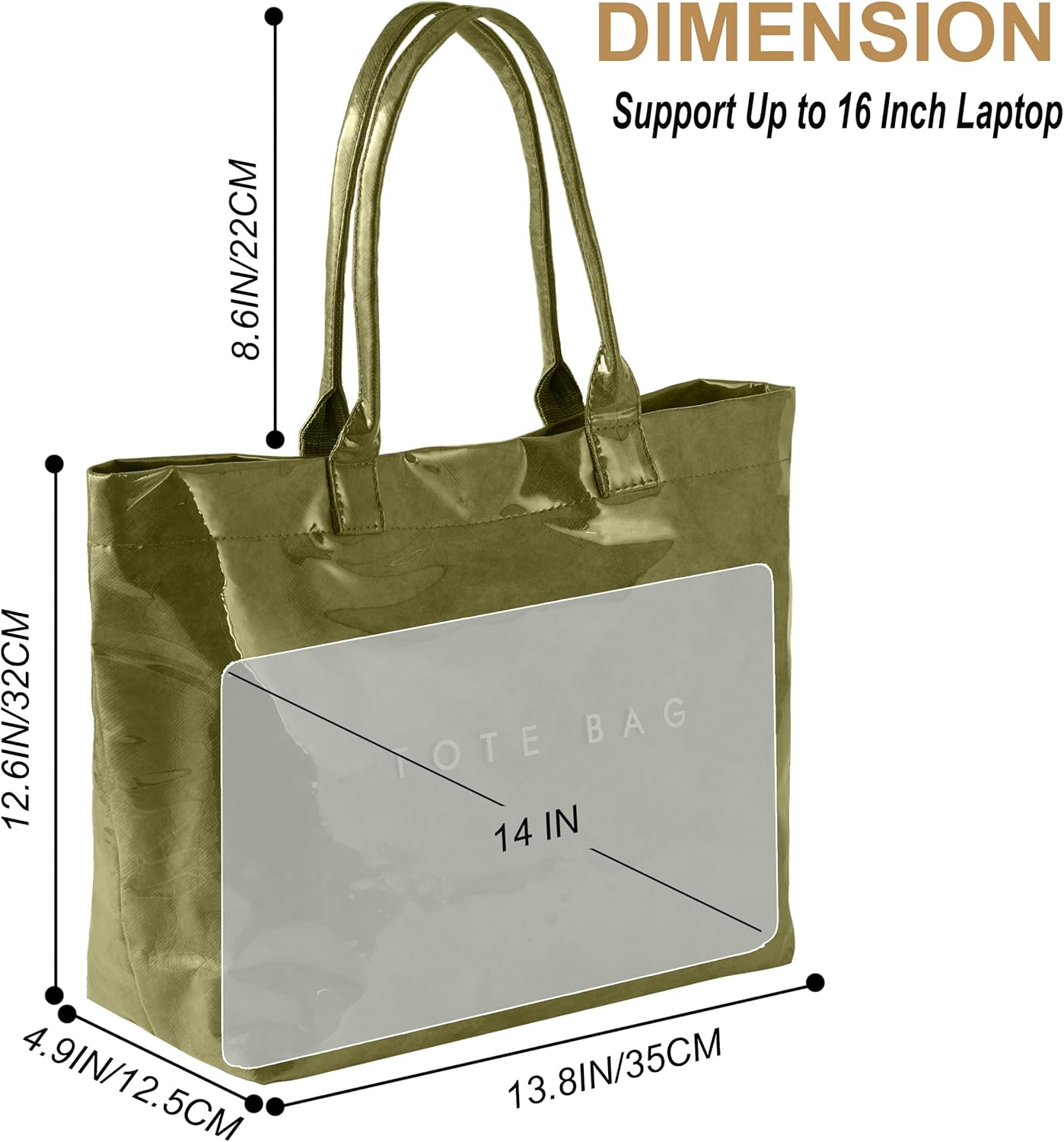 ALUWU Women's PVC Tote Bag Kraft Paper Work Handbag Wipeable Plastic Purse with Top Handle for Beach Travel