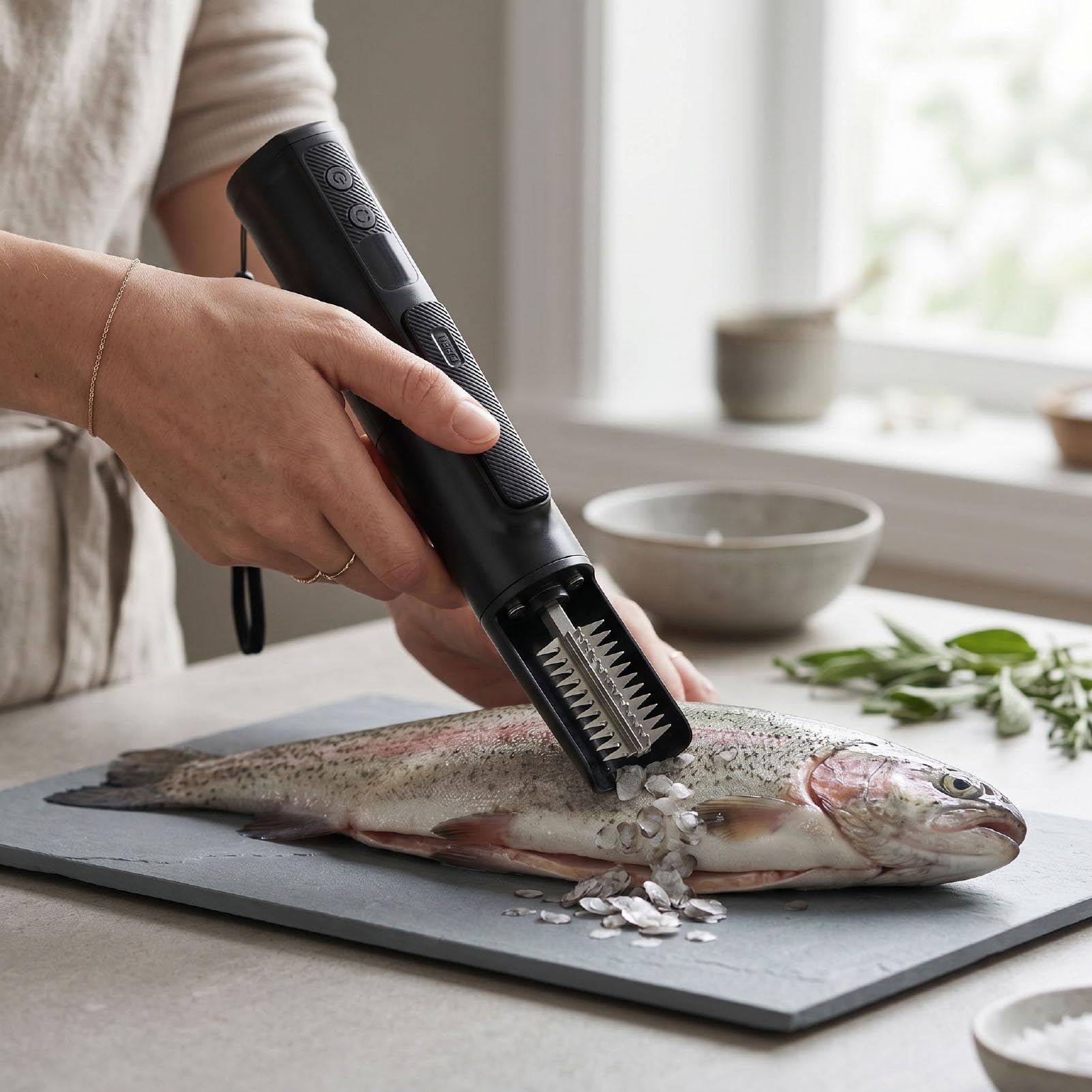 Qcwwy Raspador de Escamas de Pescado Automático a Prueba de Agua Removedor de Escamas de Pescado Eléctrico Impermeabilización Escalador de Peces Completamente Inalámbrico Herramienta Descalcificadora