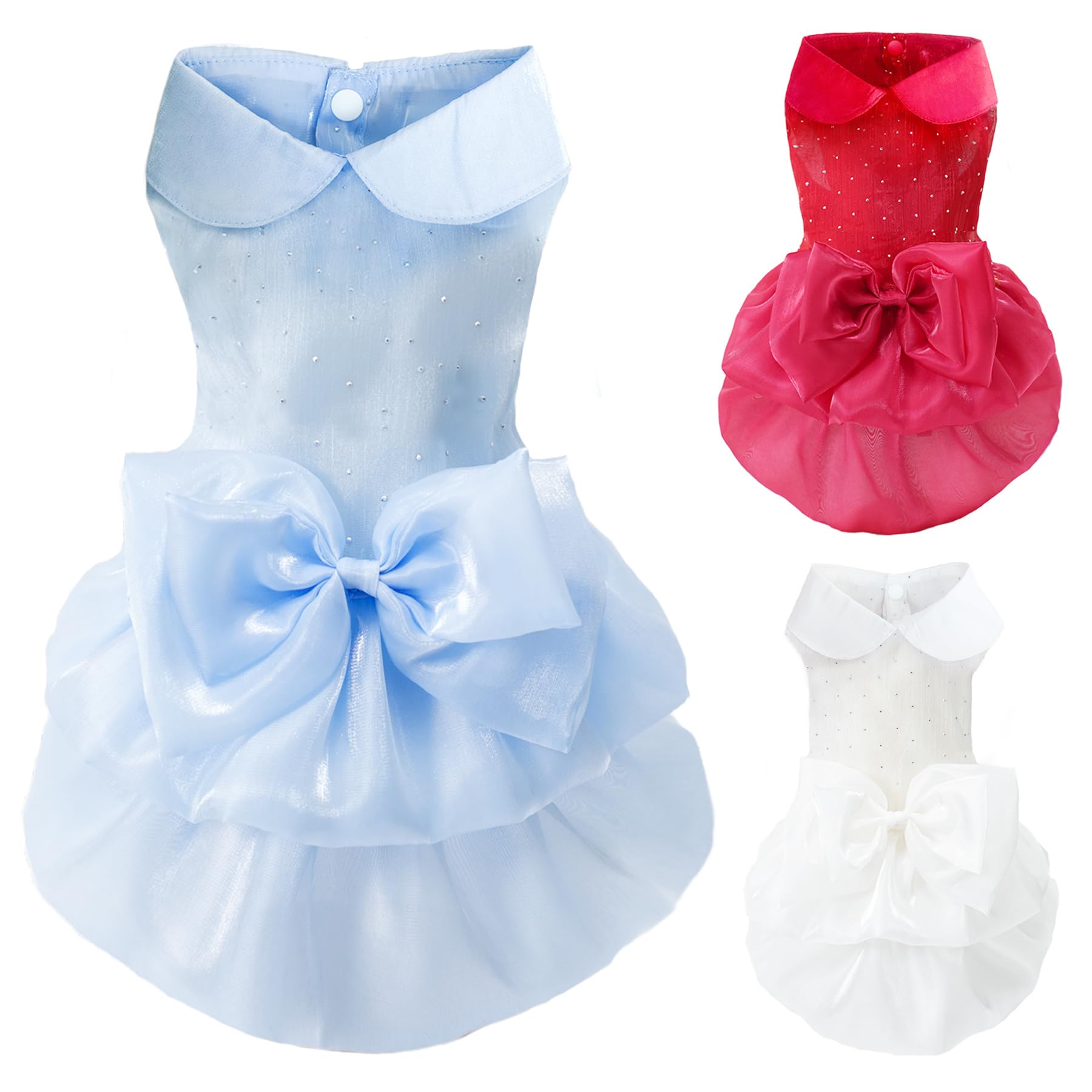 MAMORE Dog Dresses Princess Skirt Tutu Gowns Wedding Outfits Pet Clothes for Small Medium Large Dogs Girl Puppy with Bow Tie Cute Valentine Birthday Party (Blue, L)