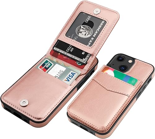 Miniatura 8 de KIHUWEY Funda compatible con iPhone 13 Mini de 5.4 pulgadas con soporte para tarjeta de crédito, cierre magnético de cuero de alta calidad, función