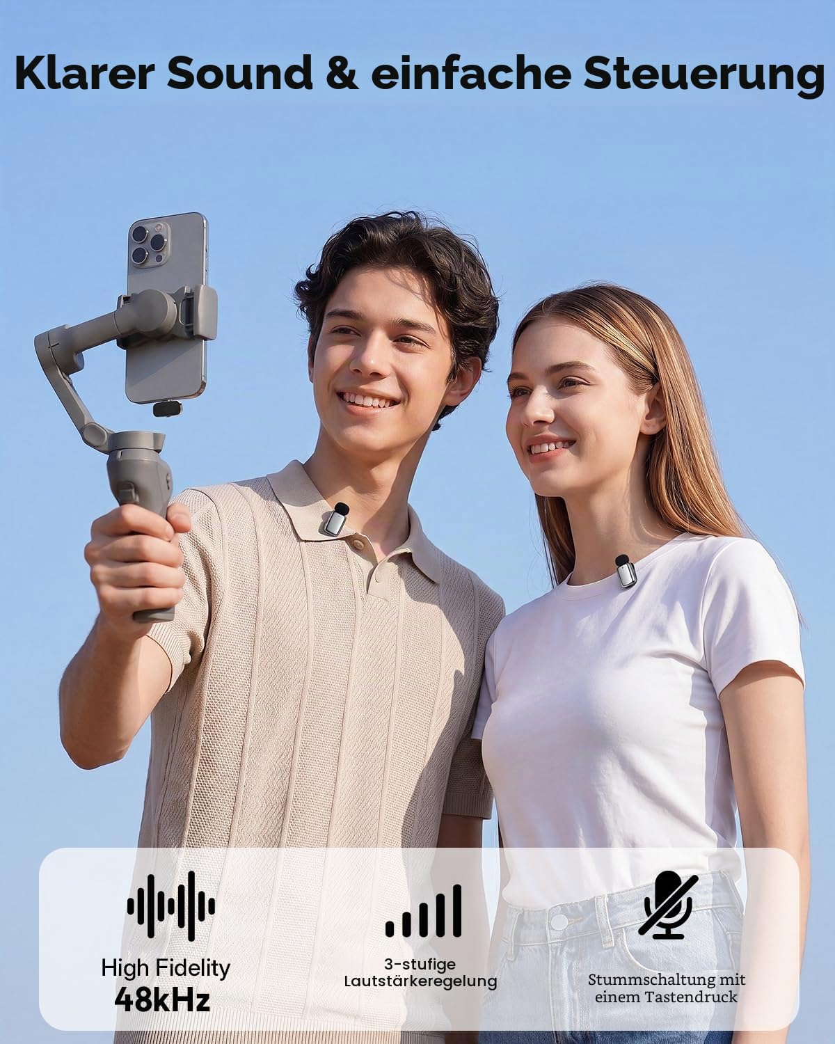 zealsound Mini Kabelloses Lavalier Mikrofon für Handy, iPhone & Android, mit Geräuschunterdrückung, Mute & Hall, 33H Laufzeit, 100m Reichweite, Ansteckmikrofon für Vlog, Streaming, Podcast, M6