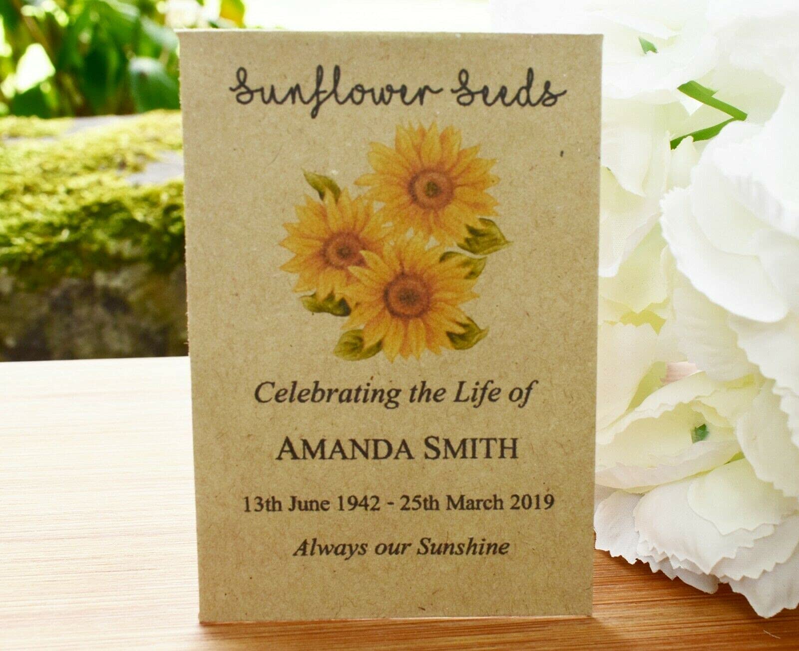 10 Personalised Funeral Favours Memorial Seed Packets Including Sunflower Seeds Envelopes…