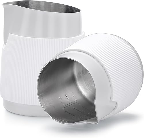 Normcore Jarra de leche sin mango con boquilla afilada, jarra de vapor de espresso, jarra de espuma de leche de acero inoxidable 188, herramientas