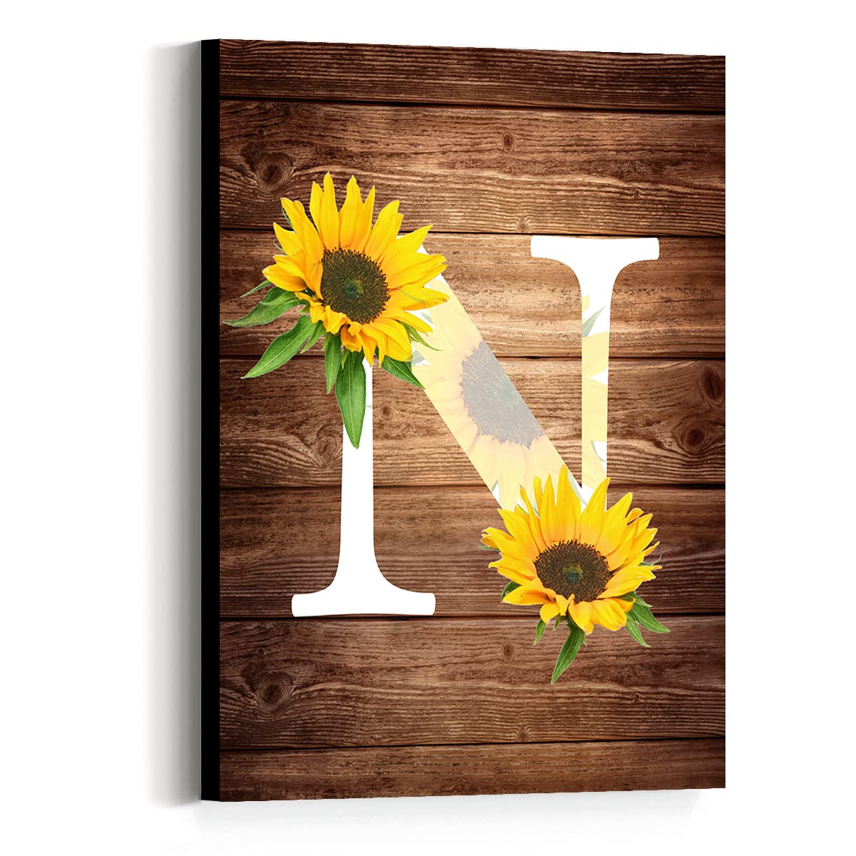 JANLAN Letter Canvas Wall Décor- Letter N Canvas Wall Art - Letter N Sunflower Wall Art Canvas for Home Living Room Wall Décor- Housewarming Gift for Friend-Wedding Decor Gifts for Newlyweds