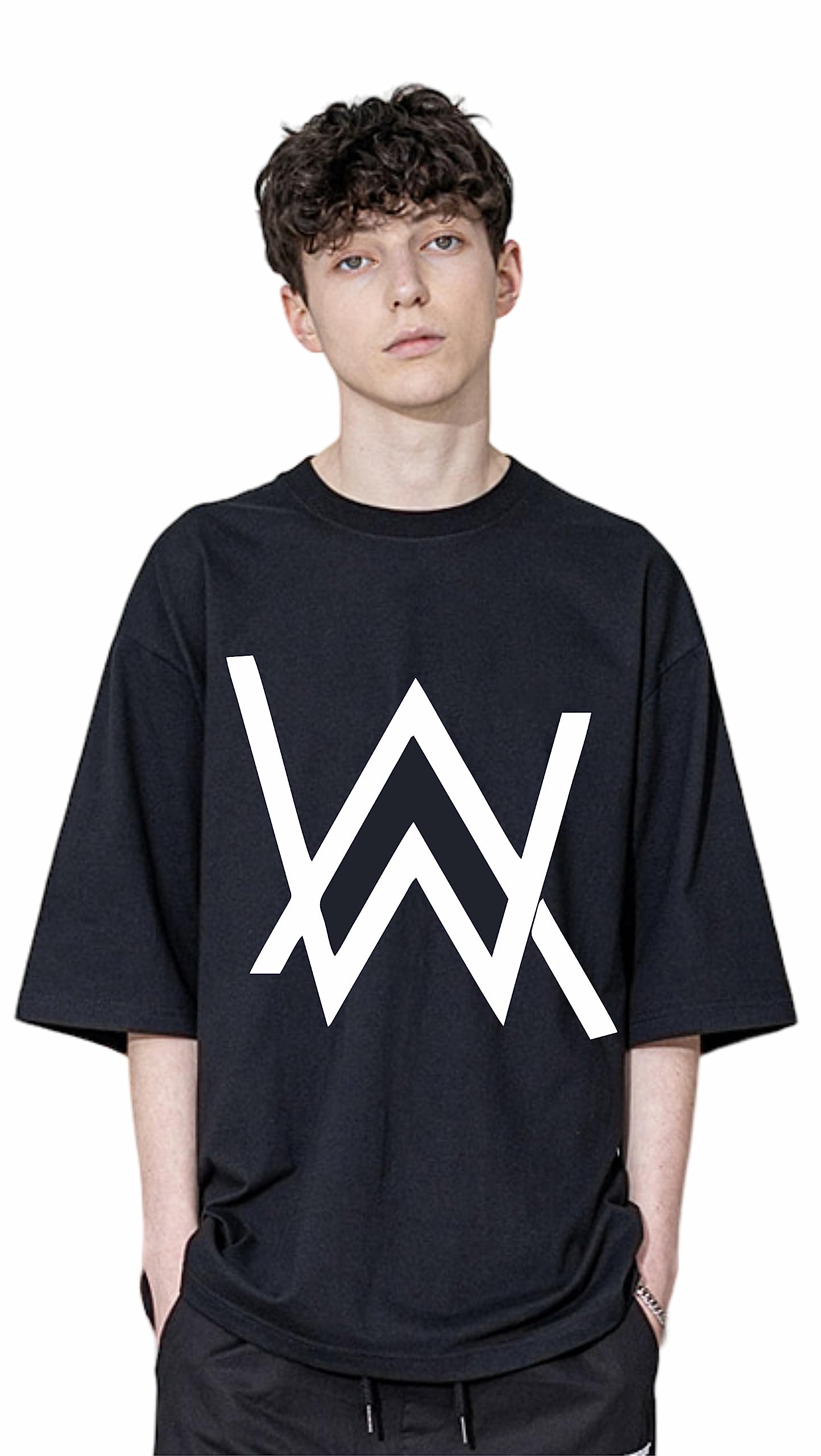 Uniplanet Store Camiseta negra de algodón con cuello redondo Alan Walker para hombre